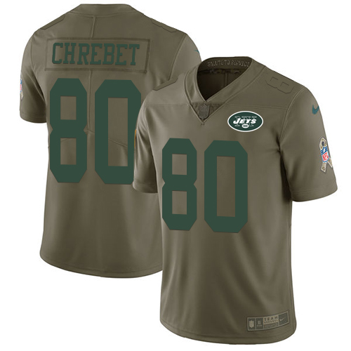 Nike Jets #80 Wayne Chrebet Olive Men's Stitched NFL Limited Salute to Service Jersey - Click Image to Close